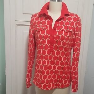 Talbots Red and Cream Button-Down Shirt